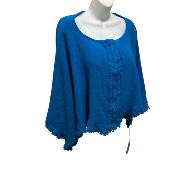 Oh My Gauze! Calypso Top Sz OS Turquoise Flowy Boho Beachy Resort Wear Cropped - Picture 3 of 8